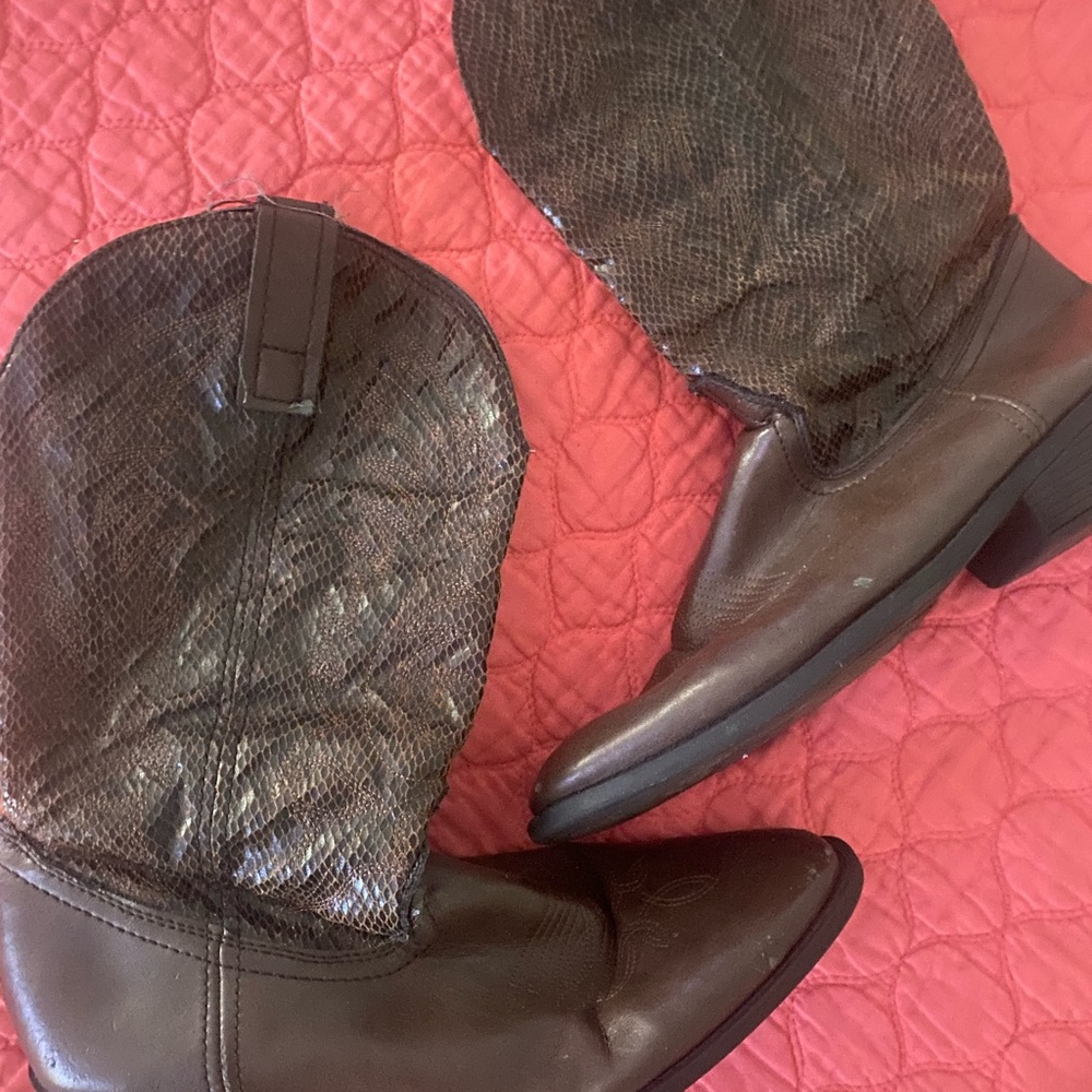 Brown leather cowgirl boots